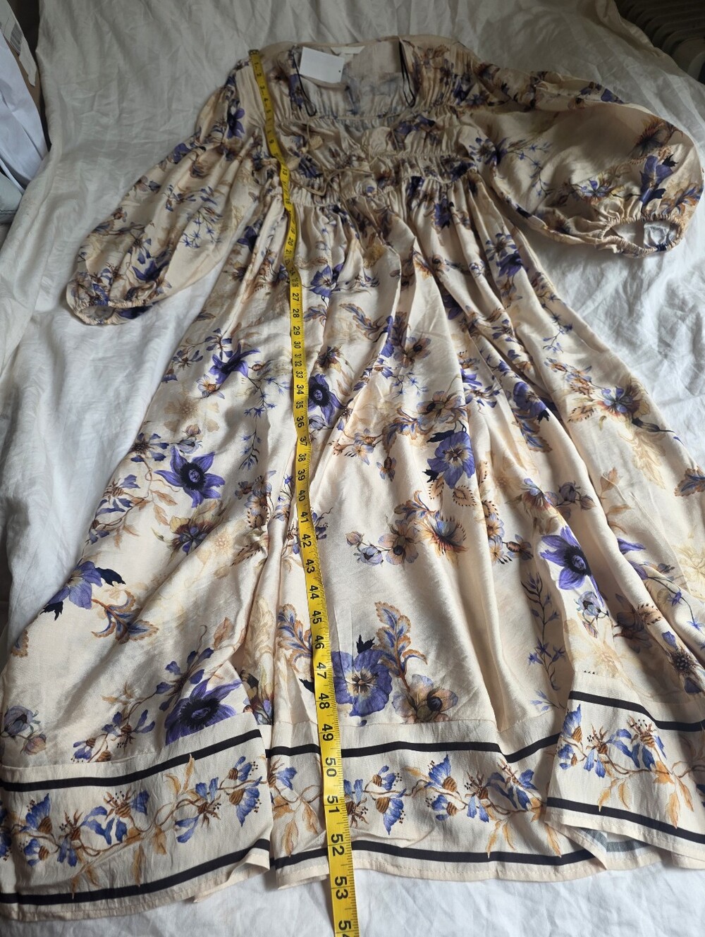 H&M Floral Printed Tie-detail Maxi Dress Beige/floral Lilac Blue Bnwt - Picture 7 of 13